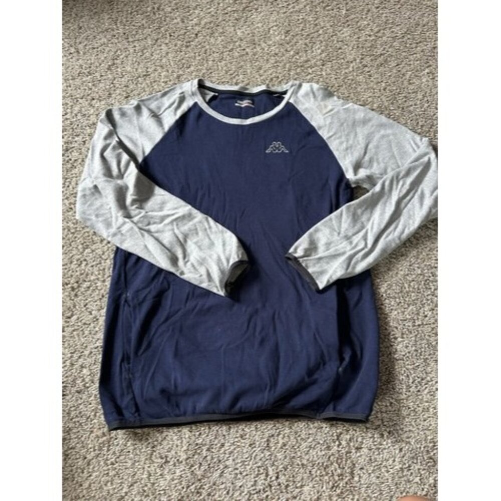 Kappa Mens Long Sleeve Shirt Kangroos Pockets Mens Elastic Hem Blue Gray Size XL